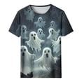 thumbnail image 3 of Womens Graphic T-Shirts Halloween Floating Ghosts Print Short Sleeve Tops Crew Neck Casual Fall Blouses Novelty Holiday Tees Flattering Everyday Wear, 3 of 5