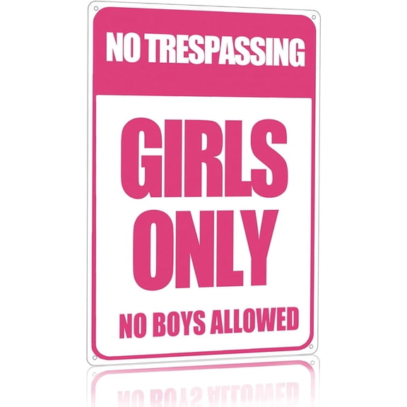 "Girls Only - No Boys Allowed" Funny Metal Tin Sign, Sarcastic No Trespassing Wall Decor for Teen Girls Bedroom, College Dorm Room, 8" x 12"