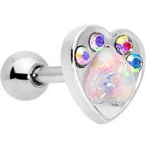 16 Gauge 1/4" Pink Faux Opal Paw Print Heart Cartilage Tragus Earring