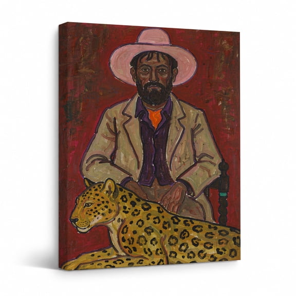 Man and Leopard Canvas Wall Art, Vintage Portrait Painting, Bold Colorful Animal Wall Decor for Living Room Bedroom Office 18"*24"