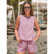 thumbnail image 5 of Conjunto de Dos Piezas de Verano para Mujer: Camiseta Sin Mangas y Pantalones Cortos A Juego, Chándal de Algodón A Rayas, Rayas Rojas, Talla XL, 5 of 8