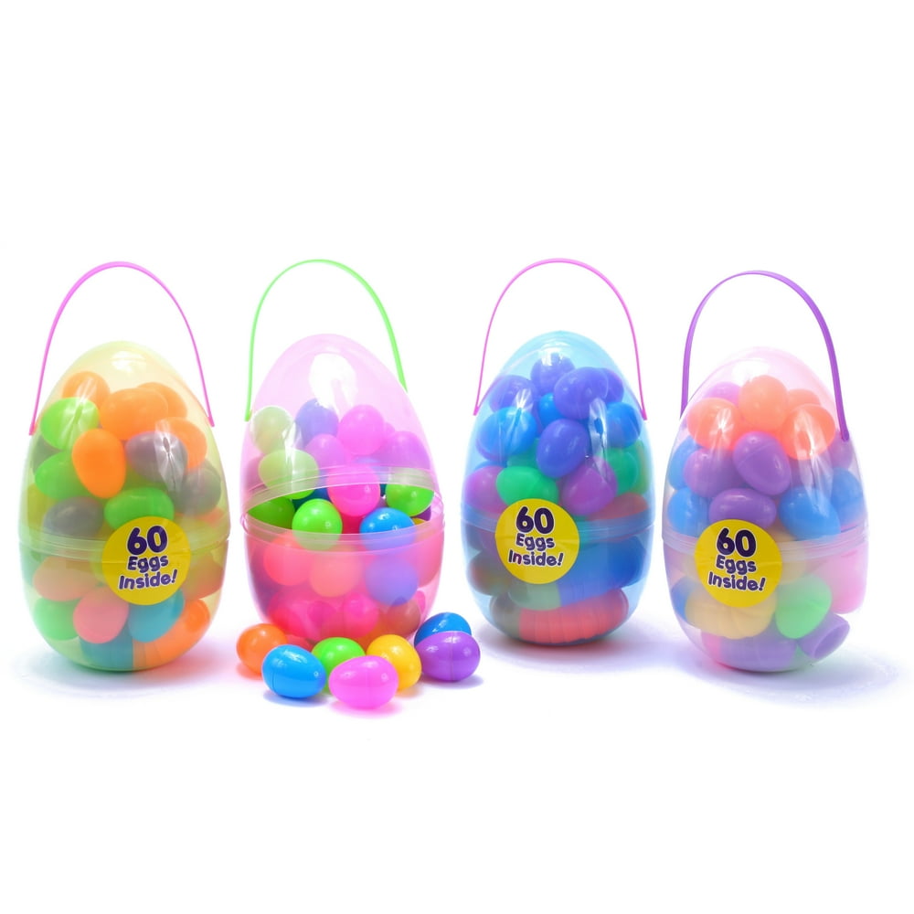 Large 11" Egg Container Full of 60ct 2.25" Plastic Easter Eggs, MultiColors