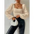 thumbnail image 5 of Women'S Square Neck Long Sleeve Crop Tops Puff Sleeve Ruched Blouse  S, 5 of 8