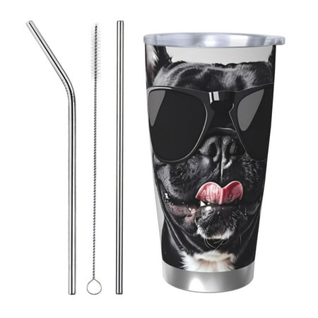 

Logiee Cool French Bulldog Wine Print 20OZ Car Cup with Lid Stainless Steel Vacuum Insulated Double Wall Travel Tumbler Durable Insulated Coffee Mug Thermal Cup with Straw-Straw Three-piece Set