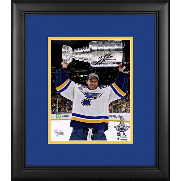 Jordan Binnington St. Louis Blues Framed Autographed 8" x 10" 2019 Stanley Cup Champions Raising Cup Photograph