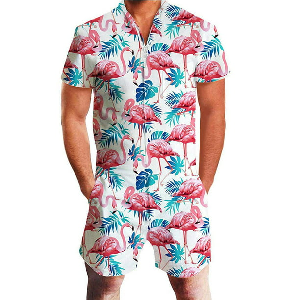 Awoscut Men Hawaii Print Zipper Romper - Walmart.com - Walmart.com