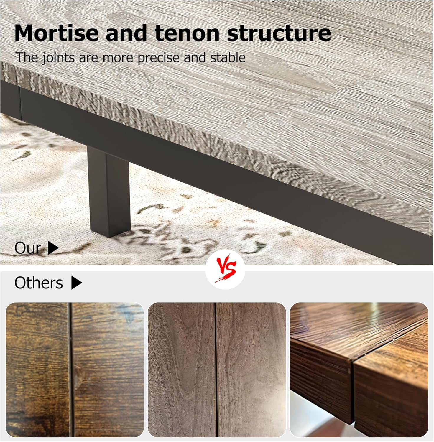 71" Long Dining Table for 6 People, Large Rectangle Wood Kitchen Table with Sturdy Metal Legs, Modern Industrial Dining Room Table with Round Corner, Grey