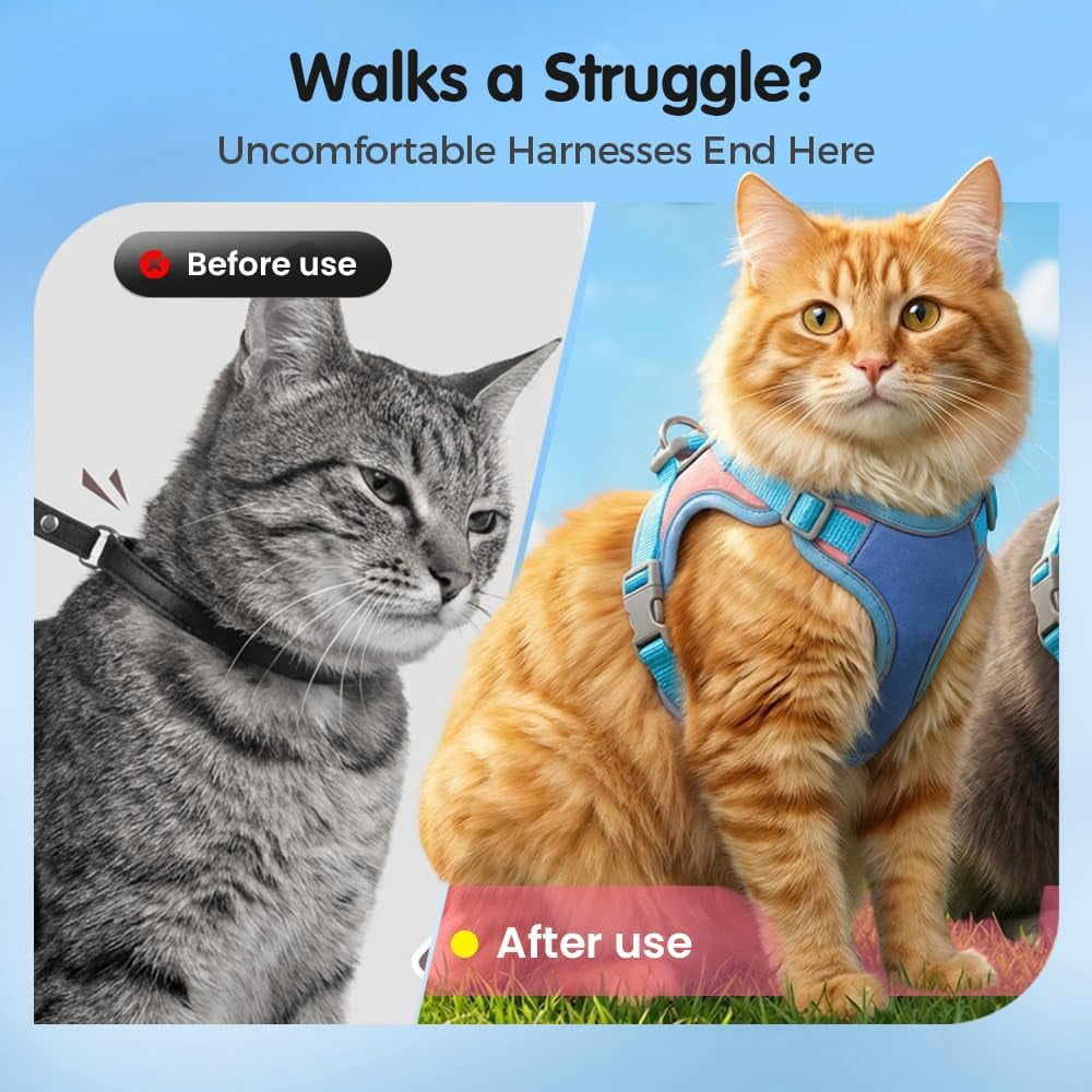 Adjustable Step-in Cat Harness and Leash Set, for Small Medium Dogs and Cats