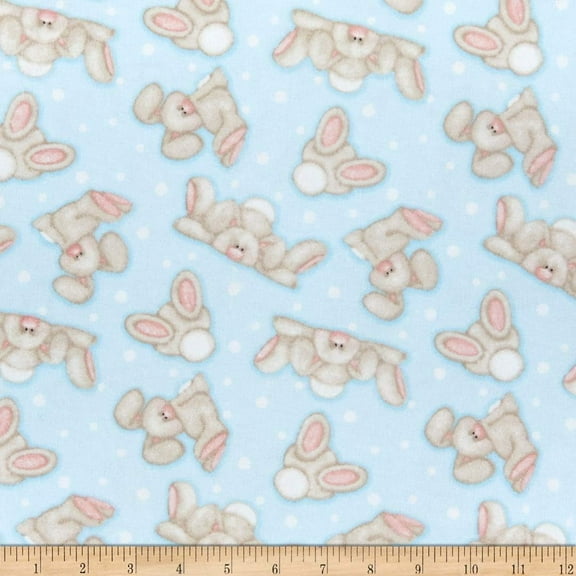 Flannel Print Bunnies Posing Blue, Fabric by the Yard