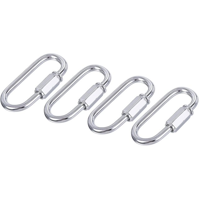 HUGFEGWE 4 Pcs Chain Connectors, Chain Locking Quick Link, Great for Light, Key, Camping, Backpack, Rope (Silver, 4mm Thick) CJB91-57662