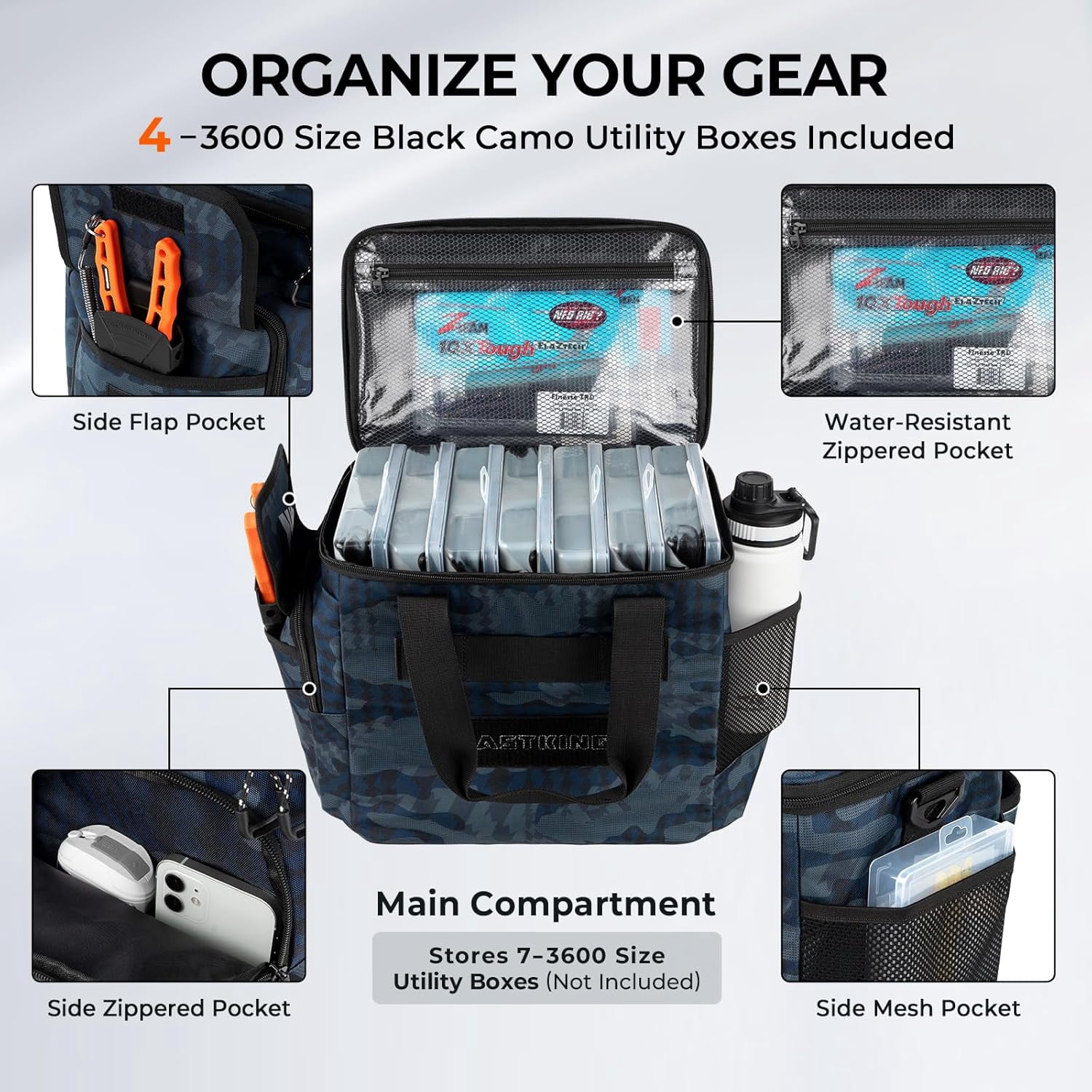 KastKing Fishing Tackle Bag With 4 Tackle Boxes & Removable Bait Binder, Water-Resistant Tackle Storage- BaitSpace