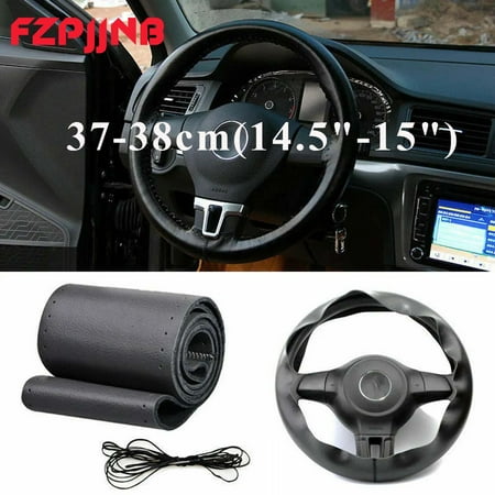 For Jeep Grand Cherokee - 15 inch / 38CM Black Genuine Leather Steering Wheel Cover,C14