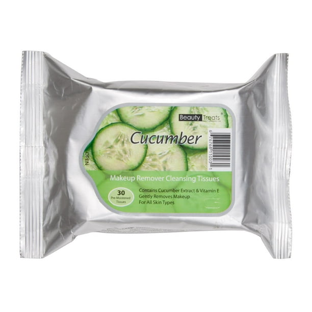 New Beauty Treats Cucumber Makeup Remover Cleansing Tissues 30 Pack