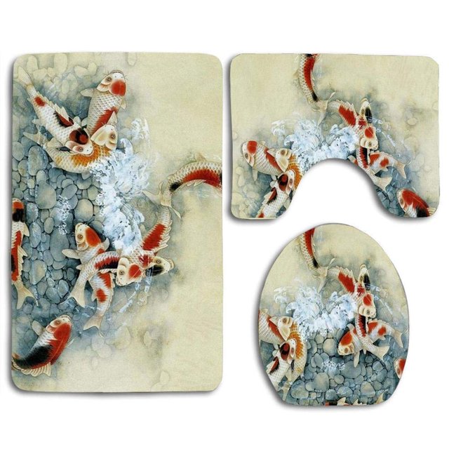 ABPHQTO Lindos peces koi Juego de alfombras de baño de 3 piezas Alfombra de baño Alfombra de contorno y tapa de inodoro ABPHQTO Cont-CHAPPLE-21737
