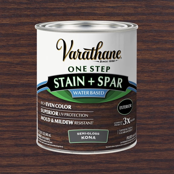 Kona, Varathane One Step Exterior Wood Stain   Spar Water-Based Urethane, Semi-Gloss-388142, Quart