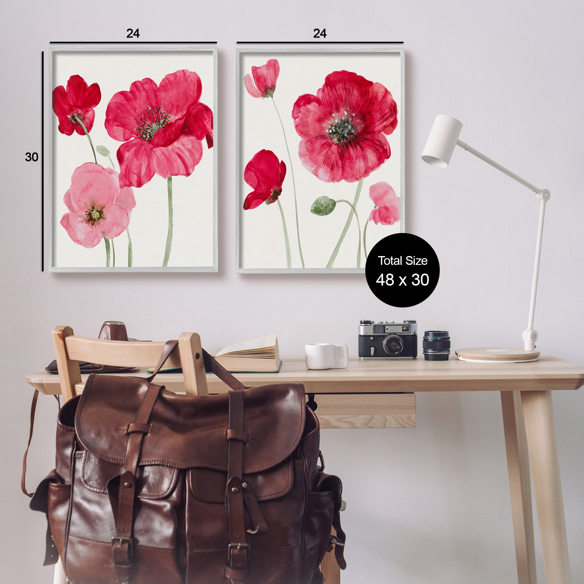 Stupell Bold Red Poppies Romantic Blooms Botanical & Floral Painting Gray Framed Art Print Wall Art, Set of 2
