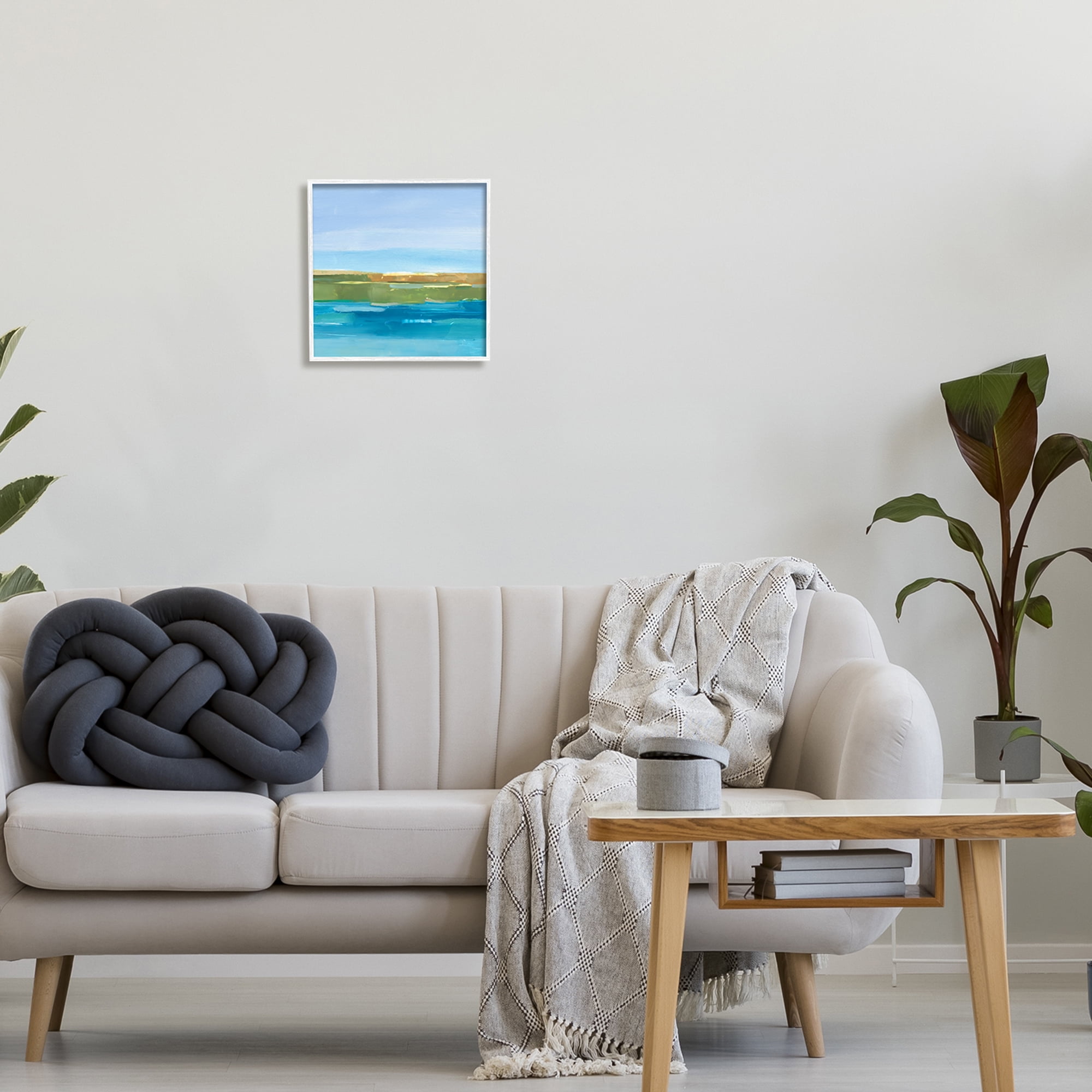 Stupell Industries Abstract Lake Scenery Abstract Painting White Framed Art Print Wall Art, 12 x 12
