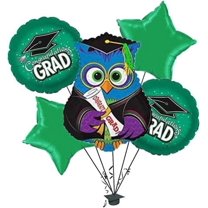 PMU Congrats Grad Balloon Bouquet | Graduation Decoration Mylar Balloons | Celebrate Success with Vibrant Graduation Balloons | Graduation “Wise Owl Grad” Balloon Bouquet Green (5/Pkg) Pkg/1