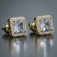thumbnail image 2 of Ice Out Baguette Yellow Gold Plated 925 Sterling Silver Unisex Hypoallergenic Asscher Cut 5A Cz Stone Square 9mm Iced Hip Hop Micro Pave Stud Screw Back Post Earrings Jewelry Gifts For Men Women, 2 of 5