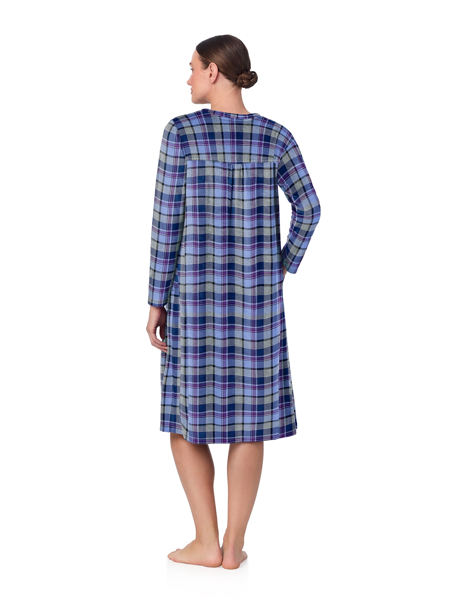 Aria Women’s Long Sleeve Stretch Velour 44" Sleepwear Nightgown, Sizes XS-5X