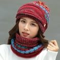 thumbnail image 3 of D-GROEE 3Pcs Womens Girls Multicolor Knit Beanie Scarf Mask Set Soft Warm Woolen Yarn Lined Winter Ski Hat with Pompom, 3 of 7