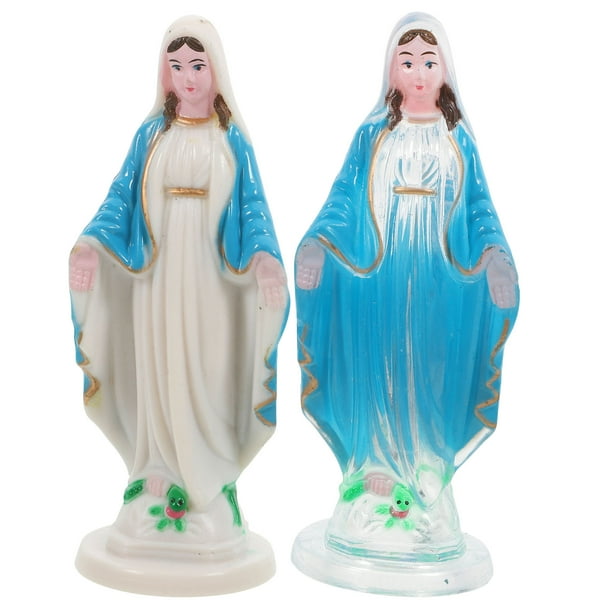 2 estatuas de resina de la Virgen María para decoración de iglesias, miniaturas de la Virgen María, adornos de escritorio, figuras de resina, decoración religiosa.