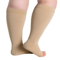 Big and Tall Compression Socks for Women and Men 20-30mmHg Open Toe Wide Calf - Plus Size Compression Support Hose Wide Calf for Swelling Pain Recovery Nursing Beige, X-Large,ChYoung