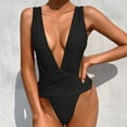 thumbnail image 2 of Uaswgudfs Women's One-Piece Swimsuit with Deep V-Neckline & Waist Ruffles | Form-Fitting Design, Smooth Stretch Fabric for Swimwear Bathing Suit Black M, 2 of 6