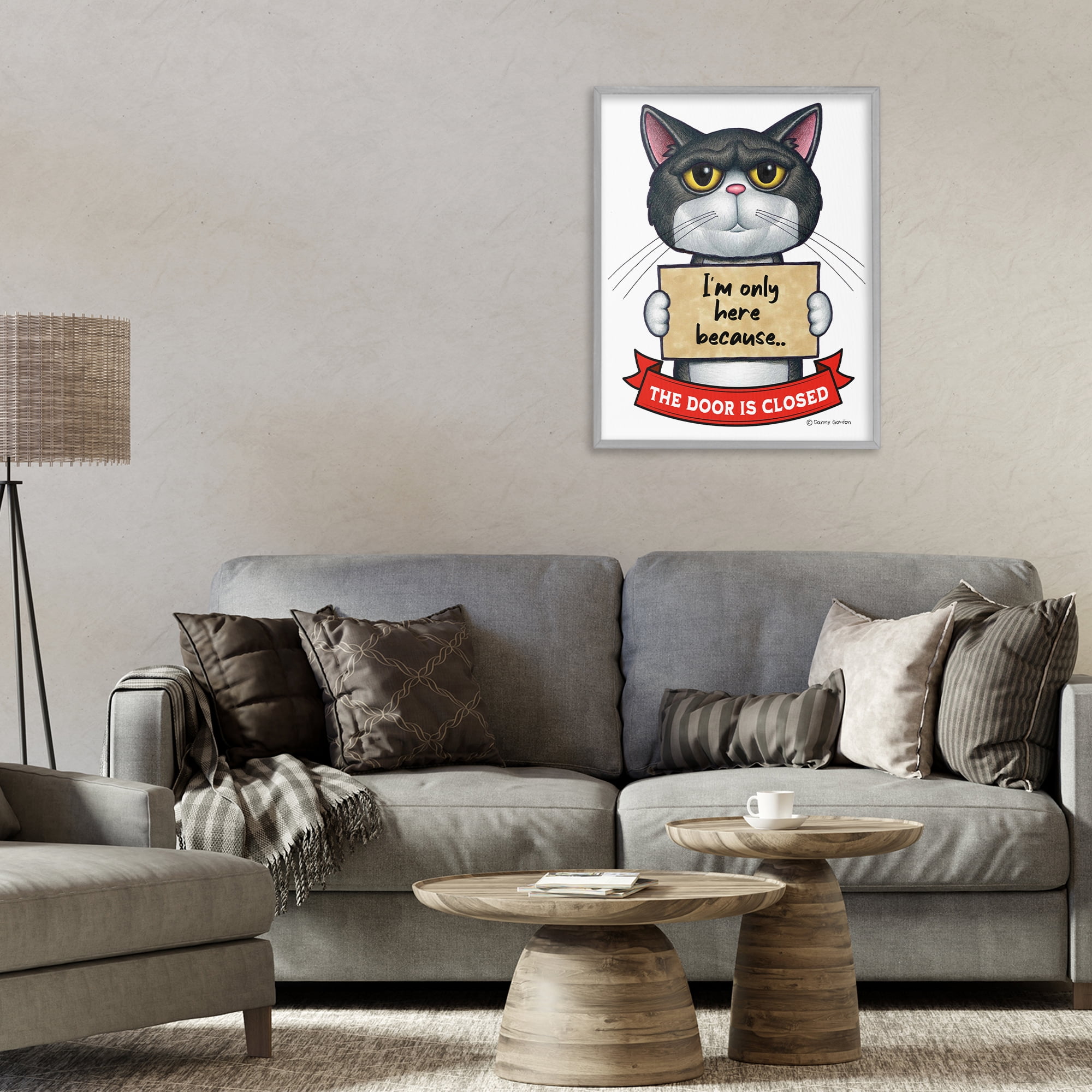 Here Because Door Is Closed Gray Framed Giclee Art, design by Danny Gordon Art
