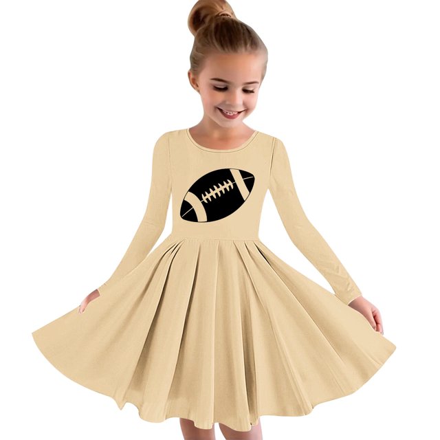 LOVZFMLL Robe de Princesse Imprimée pour Femmes 4-14 Ans Manches Longues Col Rond