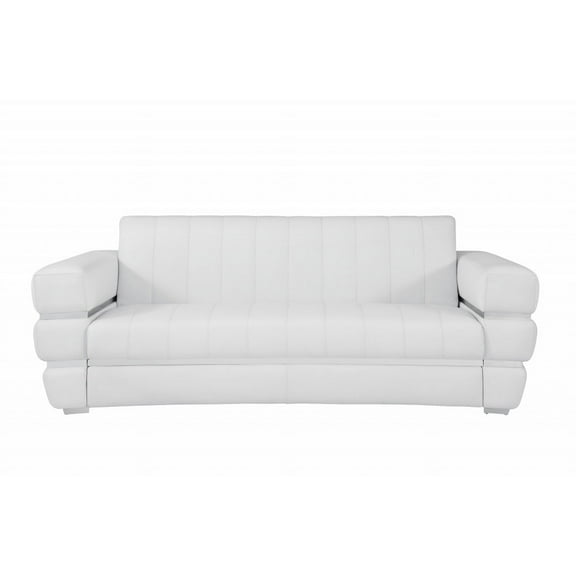 89" White Genuine Leather Standard Sofa
