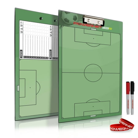 PowerNet Soccer Pro Coaching Board, Dry Erase Magnetic Clipboard, Built-in Line Up Card, Double Sided Weatherproof Soccer Coaching Board, Soccer Coaching Equipment, Includes 2 Dry Erase Markers