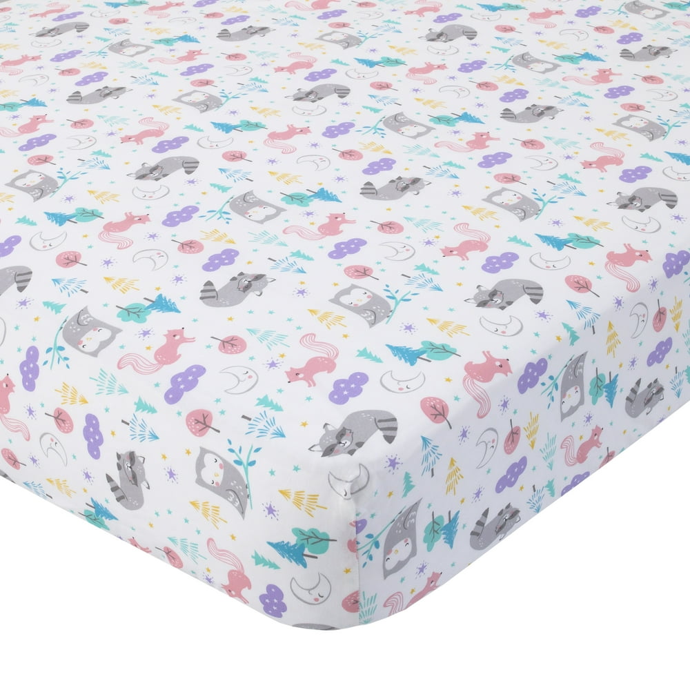 Carter's 100 Cotton Sateen Fitted Crib Sheet Woodland (Lavender, Pink, Grey)