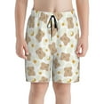 thumbnail image 3 of Wukai Kawaii Bear Print Teen Beach Trunks with Compression Liner Swimsuit Quick Dry Beach Sports Shorts with Pocket -, 3 of 8
