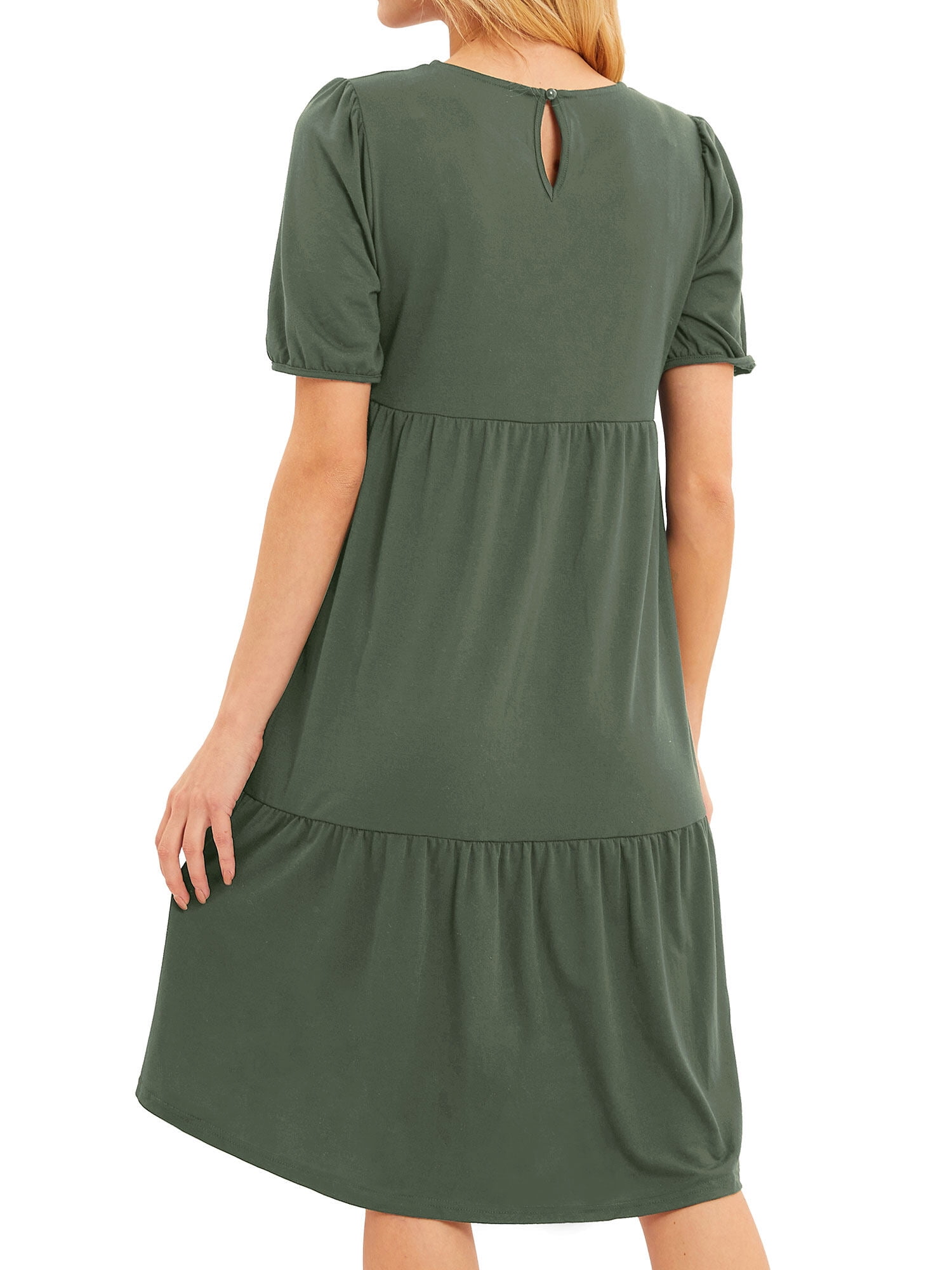ZXSXSY Women Army Green Hollow Back Round Neck Short Sleeves