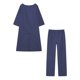 thumbnail image 1 of Conjunto de dos piezas de traje de manga larga irregular informal de algodón y lino para mujer, pantalones de pierna ancha 9848, 1 of 5