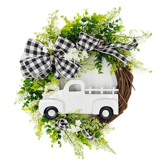 Rdhnmea Christmas Wreath Artificial White Truck Indoor Outdoor Decorative Garland Window Door Hanging Party Favor Xmas Decor
