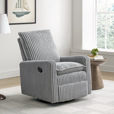 Soho Baby Coventry Upholstered Glider Recliner Rocking Chair 360° Swivel for Nursery and Living Room – Corduroy Ash Gray