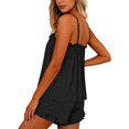 thumbnail image 3 of PoureLoom 2 Piece Pajama Set for Women with Ruffle Trim Soft Sleepwear for Women Elegant Bridal Loungewear Ruffle Tops and Shorts Summer Bride Getting Ready Outfits Black S, 3 of 4
