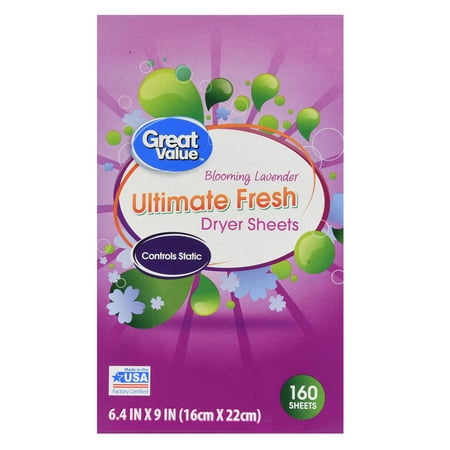 Great Value Ultimate Fresh Dryer Sheets, Blooming Lavender, 160 Count
