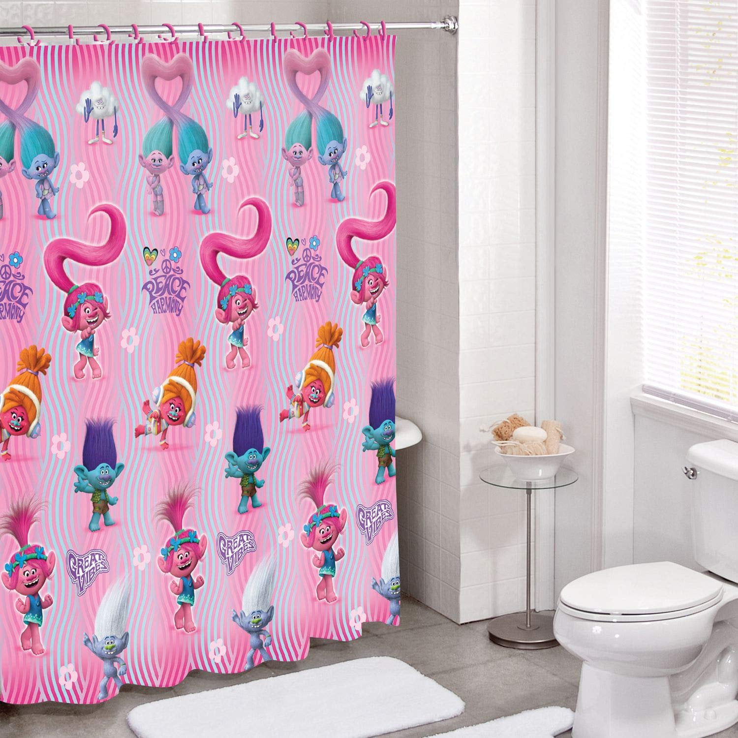 Trolls Kids Bathroom Decorative Fabric Shower Curtain 72" x 72” 