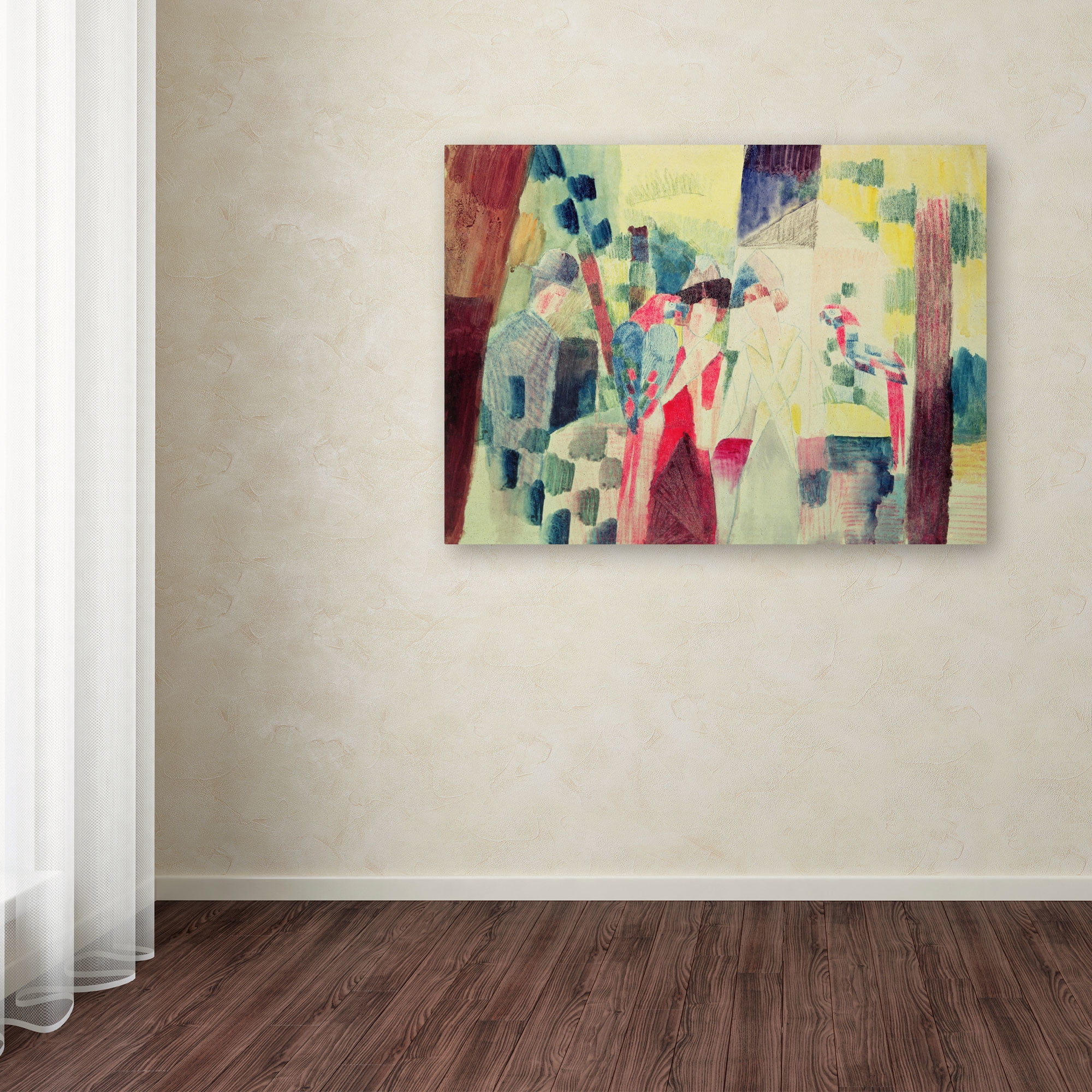 Trademark Fine Art "Two Women and a Man With Parrots" Canvas Art by August Macke
