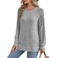 thumbnail image 4 of KIHOUT Spring Winter Womens Tops Fashion Solid Color Round-Neck Pullover Long Sleeve Loose Sweatshirts Tops, 4 of 8