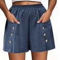 thumbnail image 7 of Zynoxe Shorts for Women with Button Pockets Lightweight Breathable Cotton Linen Shorts Comfort Elastic Waistband Mid-Thigh Wide Leg Shorts Relaxed Loose Fit Solid Color Summer Beach Shorts S, 7 of 7
