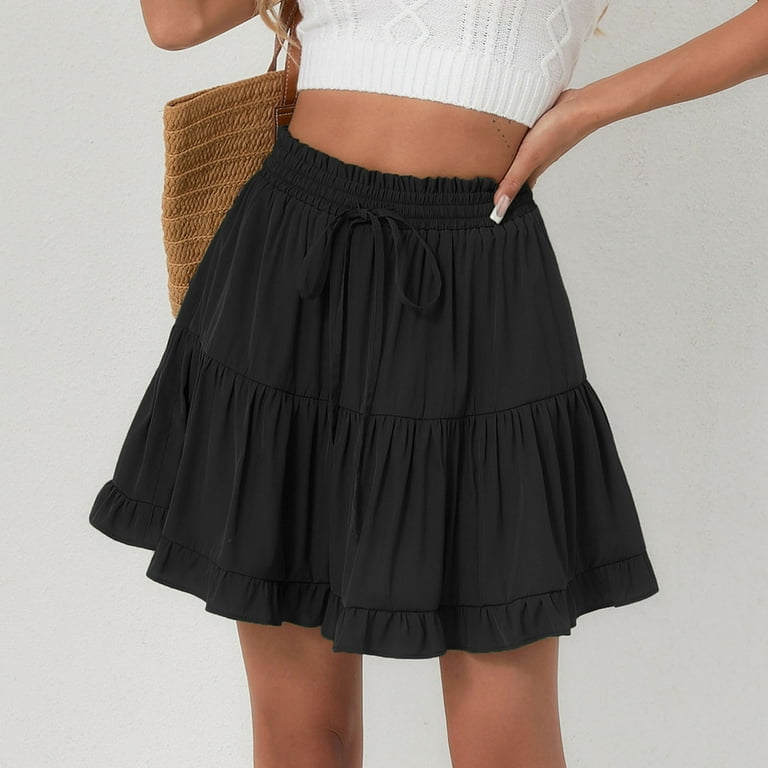 Wyobmus Women's High Waist Drawstrng Ruffle Mini Skirt Built In - Main Image