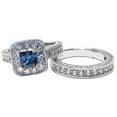thumbnail image 4 of His Hers Blue  Clear Cz Wedding Ring Set Sterling Silver and Stainless Steel, 4 of 5