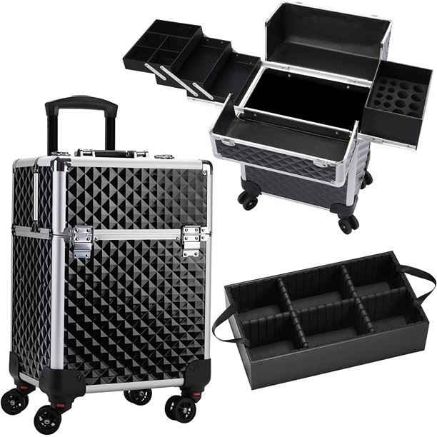 Yodudm Rolling Makeup Train Case Large Storage Cosmetic Trolley 4 Tray