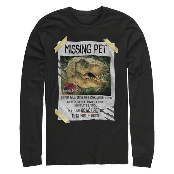 Men's Jurassic Park Missing Pet Long Sleeve Shirt