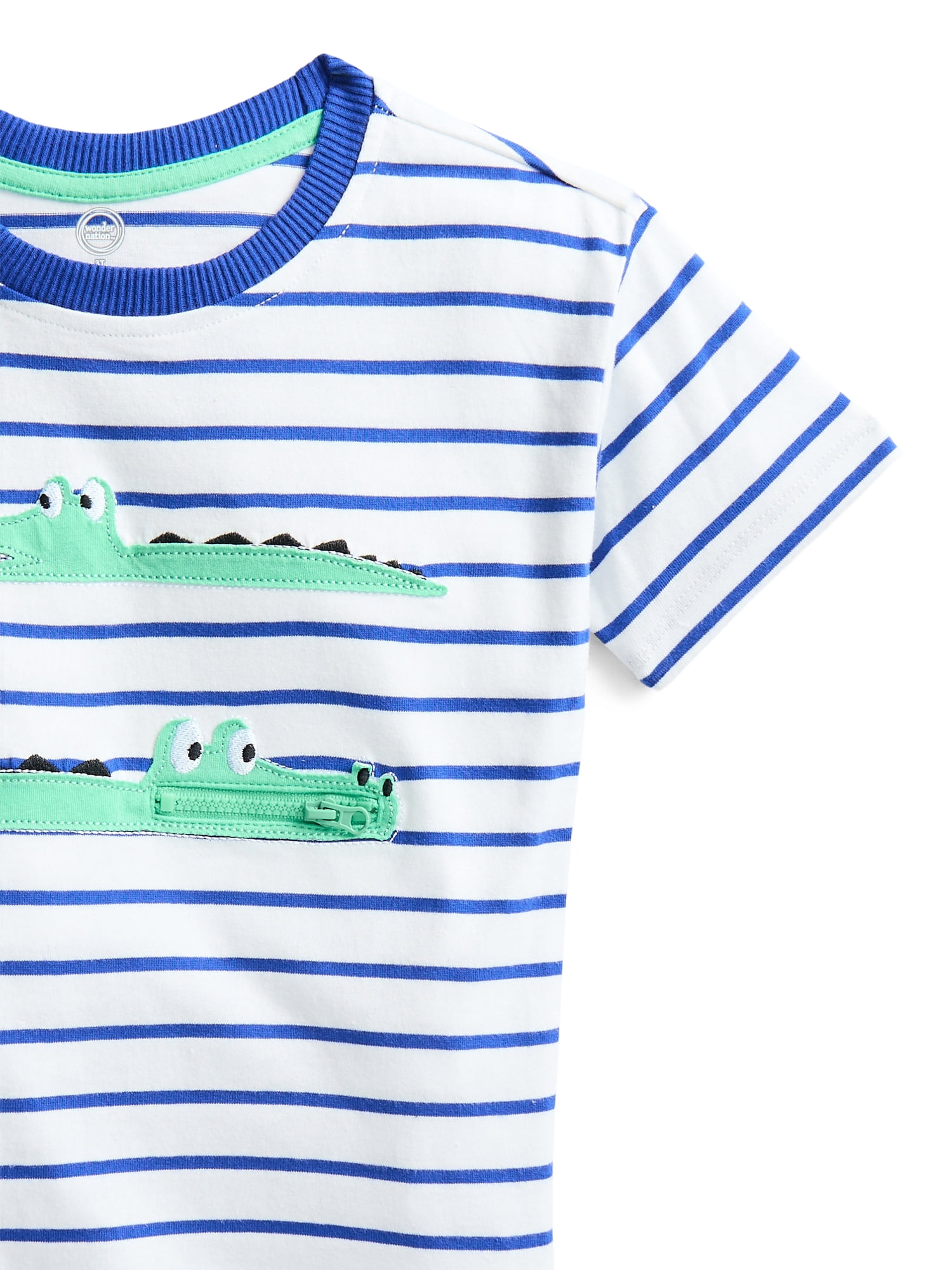 Wonder Nation Toddler Boys Short Sleeve Striped Graphic Tee with Zipper Pocket, Sizes 12M-5T