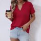 thumbnail image 3 of Mujeres de Verano Tops Nuevo Color Sólido Cuello en V Manga Corta con una Hendidura en el Doblado, Poliéster, 3 of 8